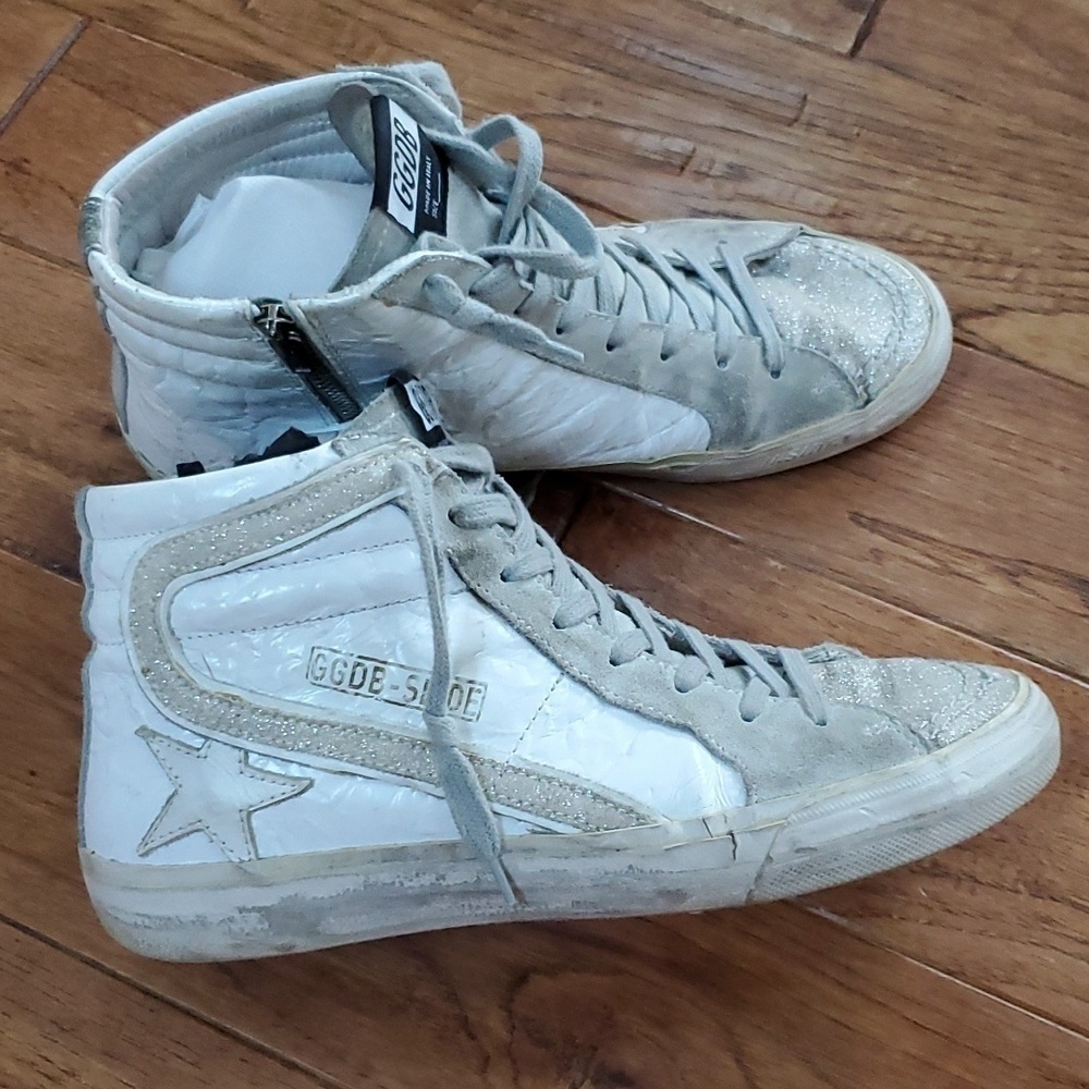 Golden Goose Slide suede glitter high top sneakers